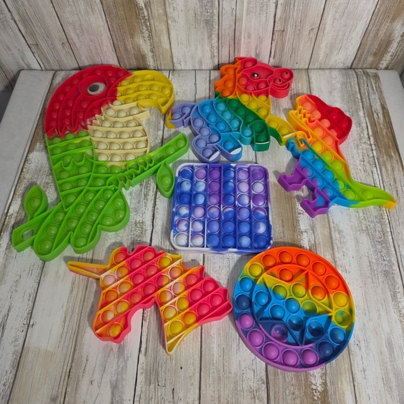 Unbranded Other - 6pc Rainbow Pop It Fidget Toy Set Silicone Sensory Toys Unicorn Dinosaur Parrot